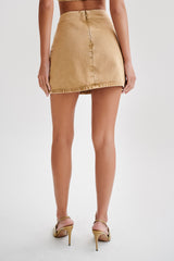 Rowena Denim Buckle Mini Skirt - Tan Acid Wash