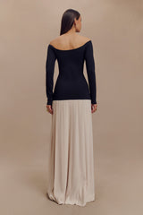 Presley Contrast Knit Off Shoulder Maxi Dress - Navy And Cream