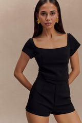 Ellis Cap Sleeve Longline Suiting Top - Black