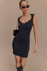 Tatianna Lace Trim Modal Mini Dress - Black