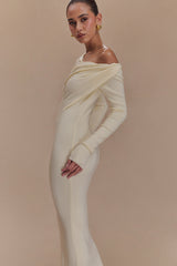 Culver Draped Twist Knit Midi Dress - Cream