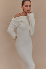 Magenta One Shoulder Fluffy Knit Midi Dress - Ivory