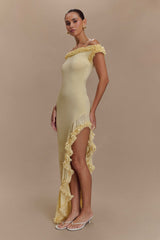 Arielle Off Shoulder Ruffle Midi Dress - Pastel Lemon