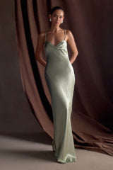 Lilly Sweetheart Satin Maxi Dress - Sage