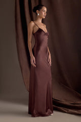 Lilly Sweetheart Satin Maxi Dress - Dark Chocolate