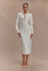 Dorian Fitted Shirt Midi Dress - White