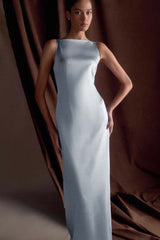 Violet Sleeveless Satin Maxi Dress - Frosted Blue