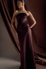 Jasmine Strapless Satin Maxi Dress - Dark Chocolate