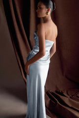 Jasmine Strapless Satin Maxi Dress - Frosted Blue
