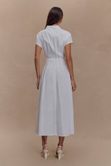 Aysha Buttoned Linen Midi Dress - White