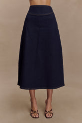Cecilia Denim A-Line Midi Skirt - Indigo Blue
