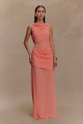 Daria Draped Chiffon Maxi Dress - Pastel Nectarine