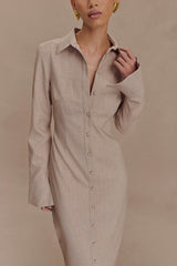 Dorian Fitted Shirt Midi Dress - Wheat Marle