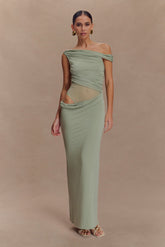 Callen One Shoulder Slinky Maxi Dress - Sage
