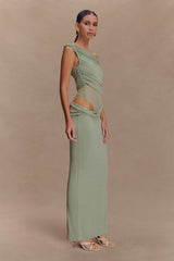 Callen One Shoulder Slinky Maxi Dress - Sage
