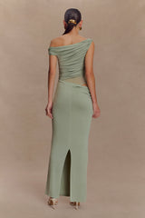 Callen One Shoulder Slinky Maxi Dress - Sage
