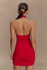 Mariposa Slinky Halter Mini Dress - Red