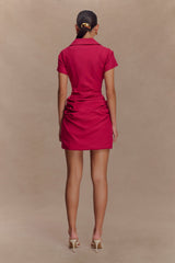 Tarryn Collared Cotton Mini Dress - Dragonfruit