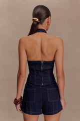 Meadow Denim Corset Halter Top - Indigo Blue