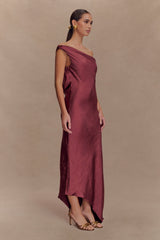 Yvette Slip Maxi Dress With Asymmetrical Hem - Brown Cherry