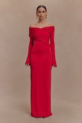 Therese Off Shoulder Ruched Maxi Dress - Red