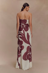 Amaya Strapless Chiffon Maxi Dress - Brown Deco Fleur Print
