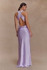 Phyllis Satin Halter Maxi Dress - Lilac