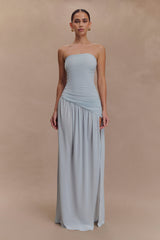 Bex Strapless Slinky Maxi Dress With Split - Pale Blue