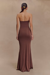 Madison Strapless Slinky Maxi Dress - Chocolate