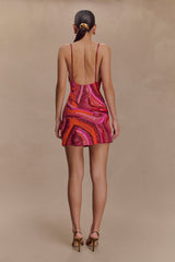 Eloise Hand Beaded Mini Dress - Pink Swirl Print