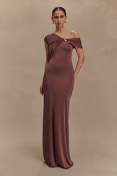 Ashford Asymmetrical Slinky Maxi Dress - Chocolate