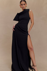 Adalyn One Shoulder Crepe Maxi Dress - Black