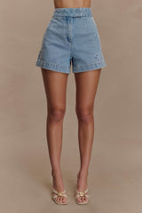 Kylee Embroidered Shorts - Mid Blue