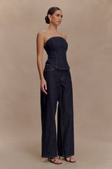 Monte Strapless Denim Corset - Washed Indigo Blue