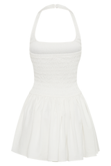 Shelley Cotton Shirred Halter Mini Dress - White