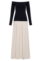 Presley Contrast Knit Off Shoulder Maxi Dress - Navy And Cream