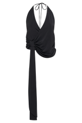 Tyla Draped Slinky Halter Top - Black