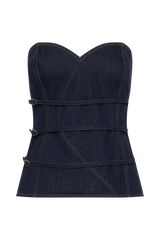 Sylas Strapless Buckle Denim Top - Indigo Blue