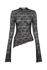 Riley Sheer Lace Long Sleeve Top - Black
