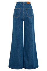 Jen Wide Leg Flare Denim Jeans - Dark Blue