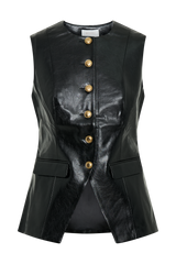 Coralia Faux Leather Sleeveless Vest - Black