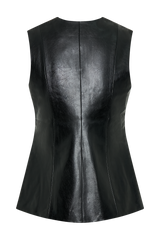 Coralia Faux Leather Sleeveless Vest - Black