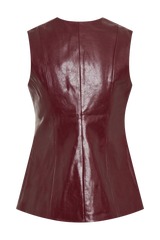 Coralia Faux Leather Sleeveless Vest - Cherry Red