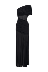 Dallas One Shoulder Mesh Maxi Dress - Black