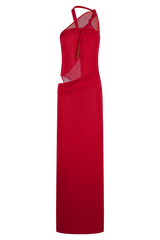 Edwina Knotted Mesh Maxi Dress - Red