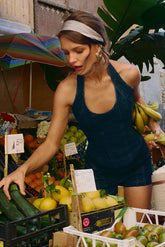 Meadow Denim Corset Halter Top - Indigo Blue