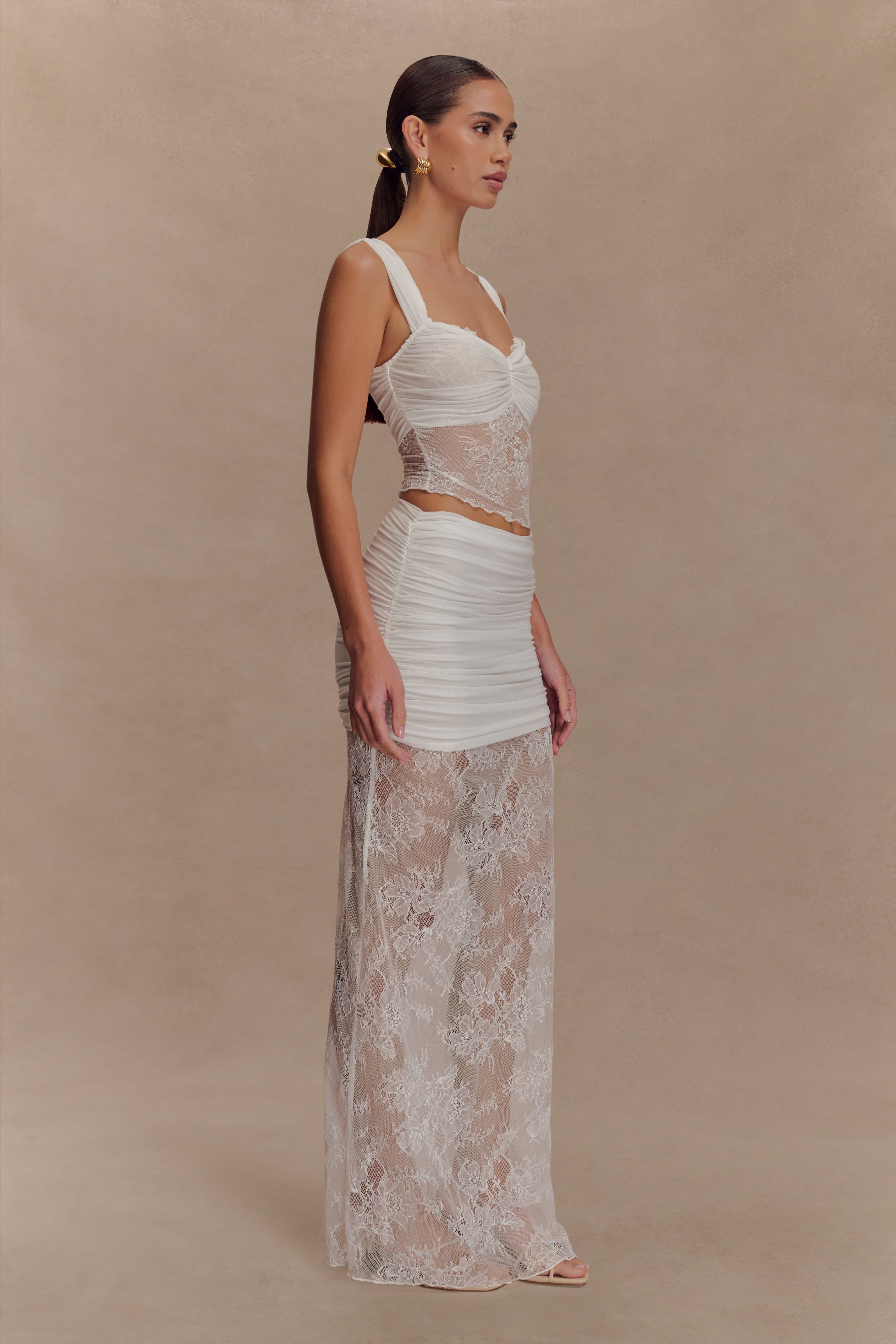 Guinevere Lace And Mesh Top - Ivory