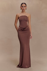 Madison Strapless Slinky Maxi Dress - Chocolate
