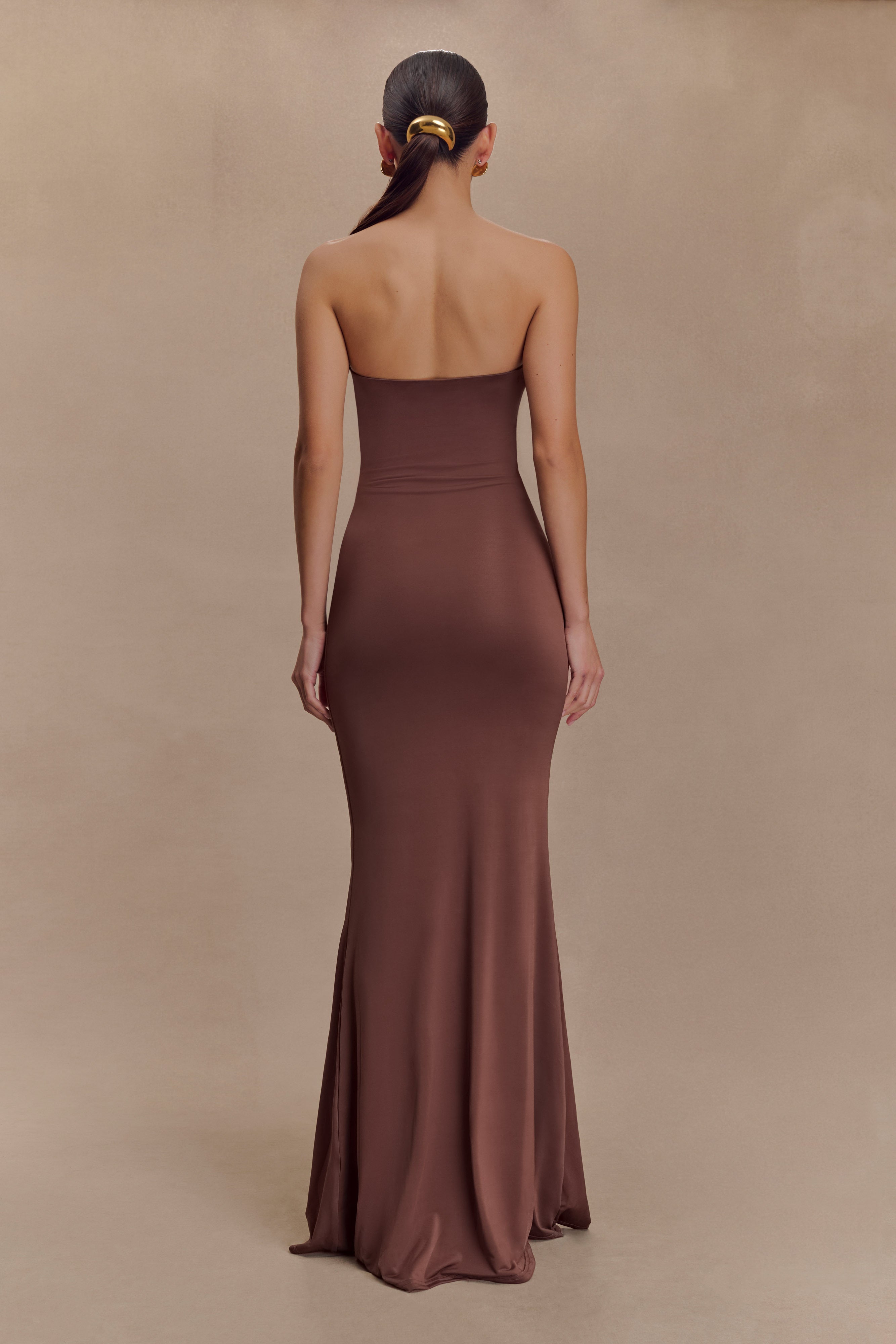 Madison Strapless Slinky Maxi Dress - Chocolate