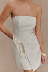Steph Strapless Linen Mini Dress - White